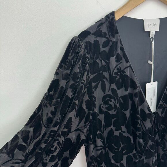 Johnny Was Jade Women’s Black Jacquard Velvet Burnout Silk Blend Wynnter Midi Dr - Picture 9 of 15